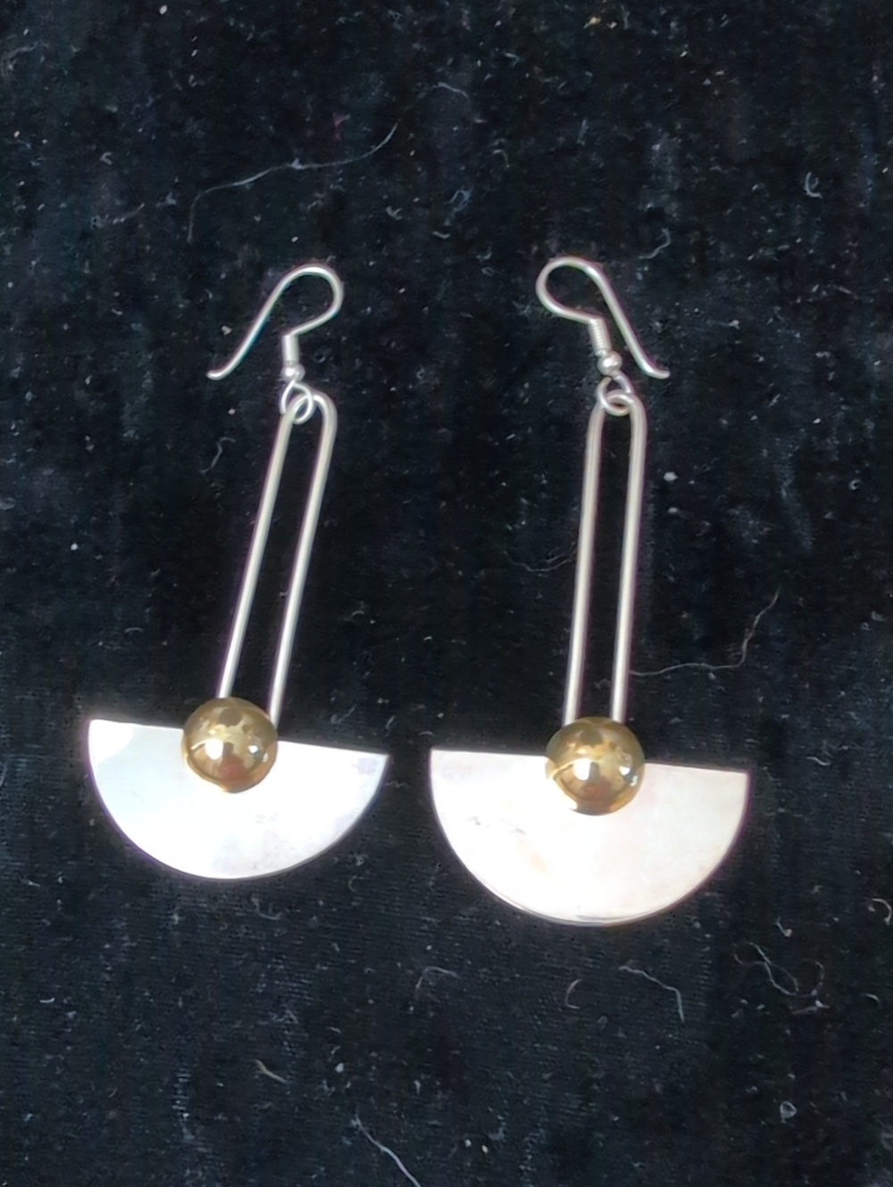 Source Unknown Silver Half-Moon Drop Earrings with Gold Accent